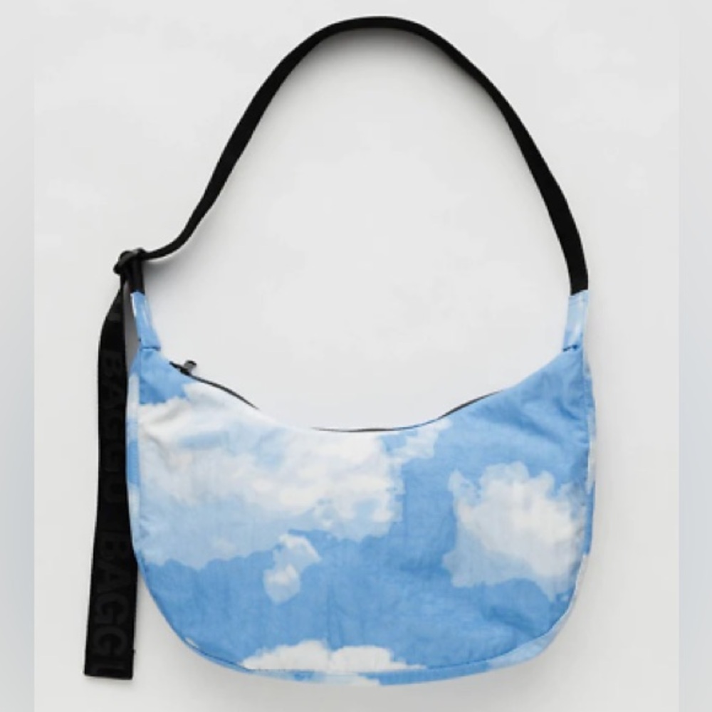 NWT - Medium Nylon Baggu Crescent Bag Printed Clouds